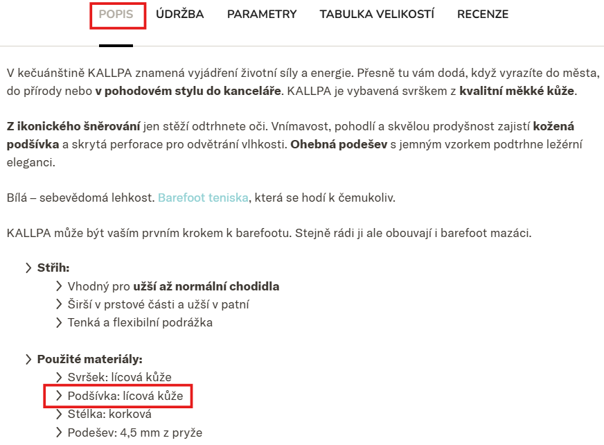 Kde najdete typ podšívky u našich bot
